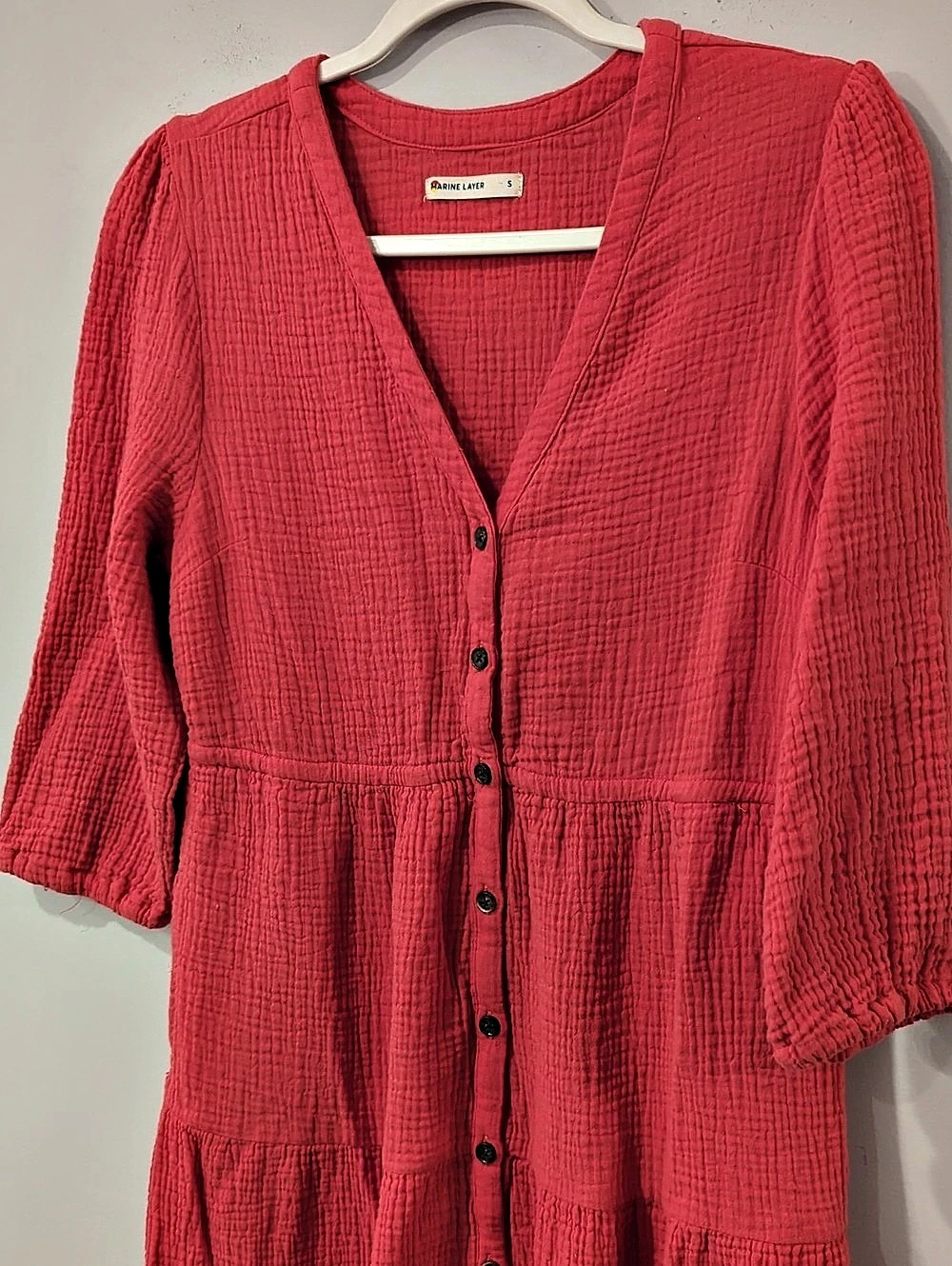 Marine Layer Willow Doublecloth Midi Dress in Red size Small Pockets 100% Cotton image 3
